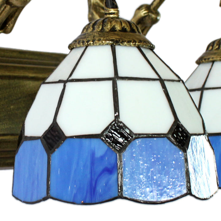 Lisslune | 1 Head Wall Mount Light Tiffany Grid Pattern White and Blue Glass Wall Lamp Light
