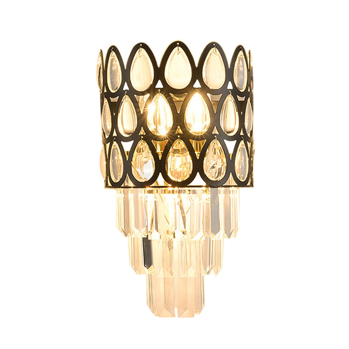 Lisslune | Minimalistic tiered wall light 3-bulb clear crystal wall lamp decor in black for the living room