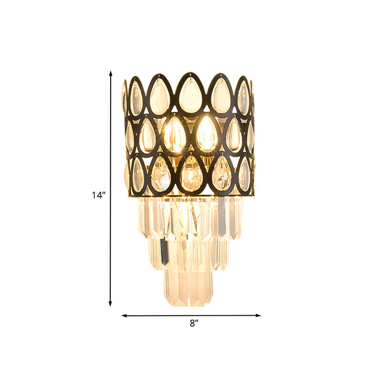 Lisslune | Minimalistic tiered wall light 3-bulb clear crystal wall lamp decor in black for the living room