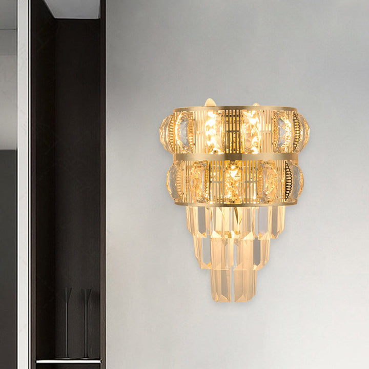 Lisslune | 3-Bulb Wall Light Modern Stacked Clear K9 Crystal Wall Sconce Lighting Decorative Item in Gold