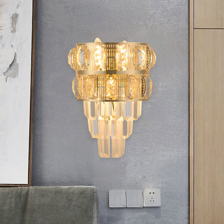 Lisslune | 3-Bulb Wall Light Modern Stacked Clear K9 Crystal Wall Sconce Lighting Decorative Item in Gold