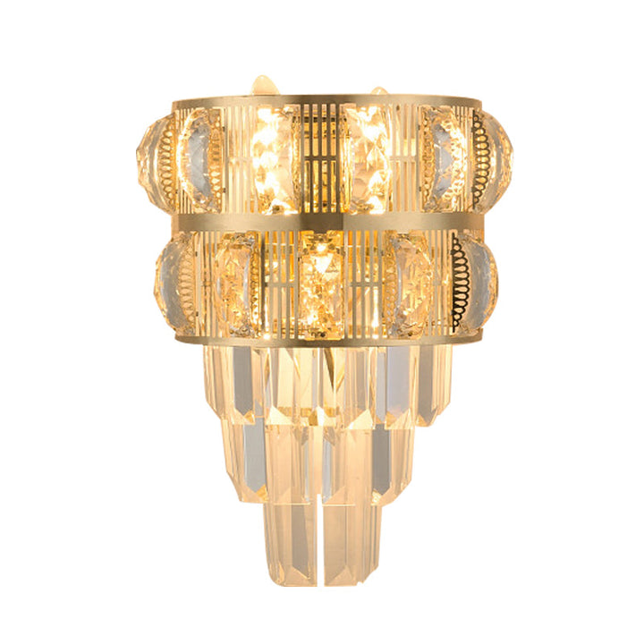 Lisslune | 3-Bulb Wall Light Modern Stacked Clear K9 Crystal Wall Sconce Lighting Decorative Item in Gold