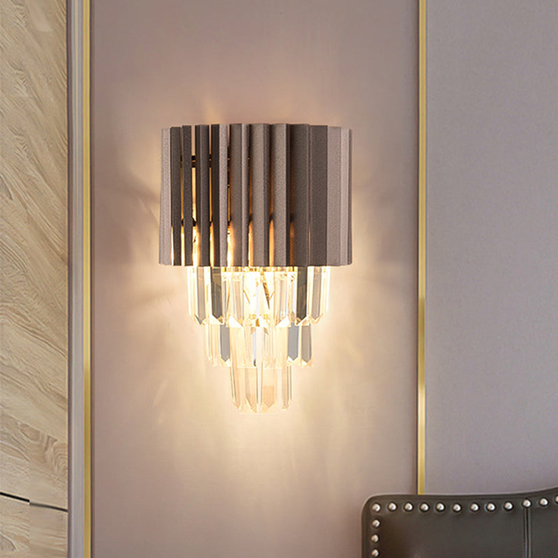 Lisslune | Layered K9 Crystal Wall Lamp Modernism 2 Heads Bedroom Wall Mount Lighting in Black