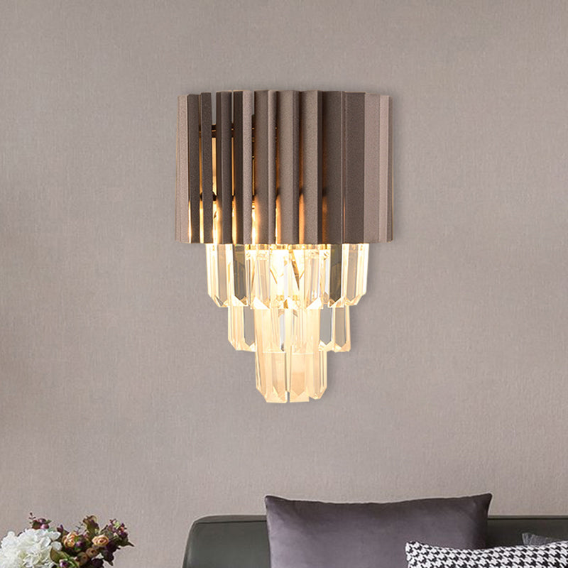 Lisslune | Layered K9 Crystal Wall Lamp Modernism 2 Heads Bedroom Wall Mount Lighting in Black