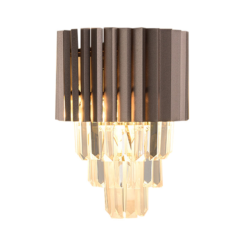 Lisslune | Layered K9 Crystal Wall Lamp Modernism 2 Heads Bedroom Wall Mount Lighting in Black