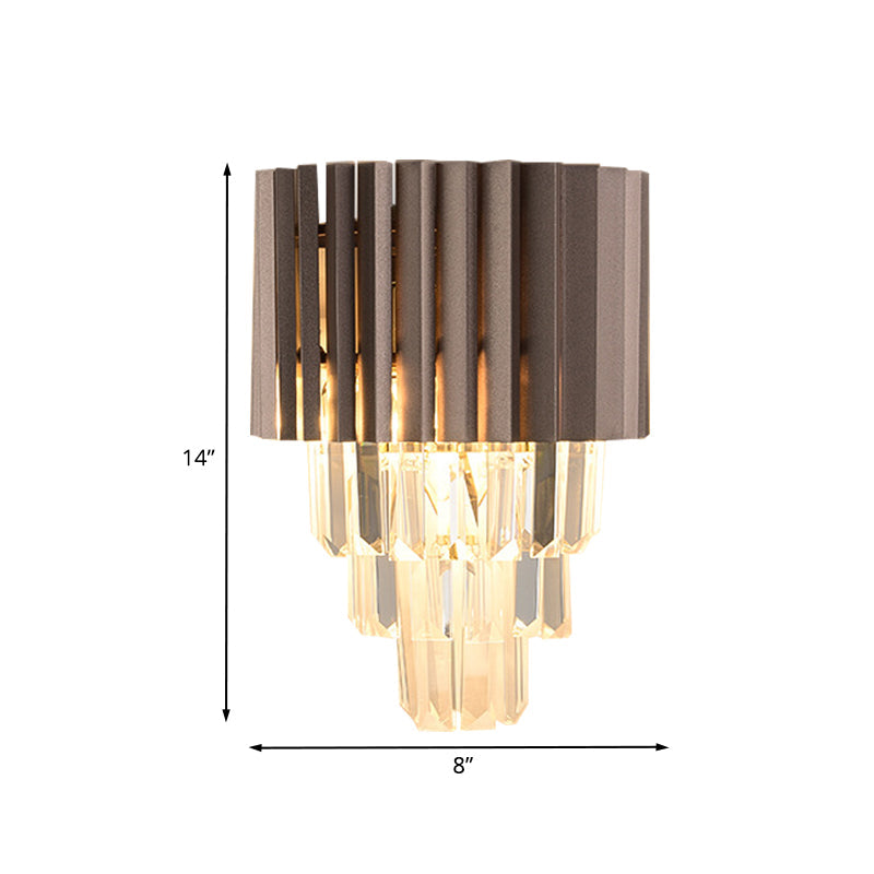 Lisslune | Layered K9 Crystal Wall Lamp Modernism 2 Heads Bedroom Wall Mount Lighting in Black