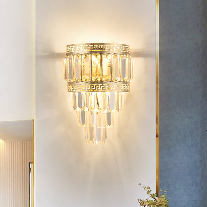 Lisslune | Crystal Stair Wall Mount Lighting Contemporary 3-Head Bedroom Wall Light in Gold