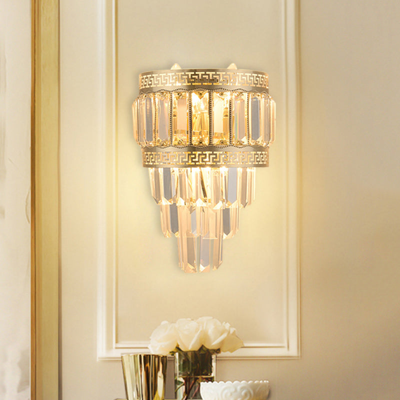 Lisslune | Crystal Stair Wall Mount Lighting Contemporary 3-Head Bedroom Wall Light in Gold