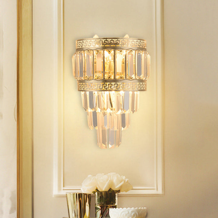 Lisslune | Crystal Stair Wall Mount Lighting Contemporary 3-Head Bedroom Wall Light in Gold