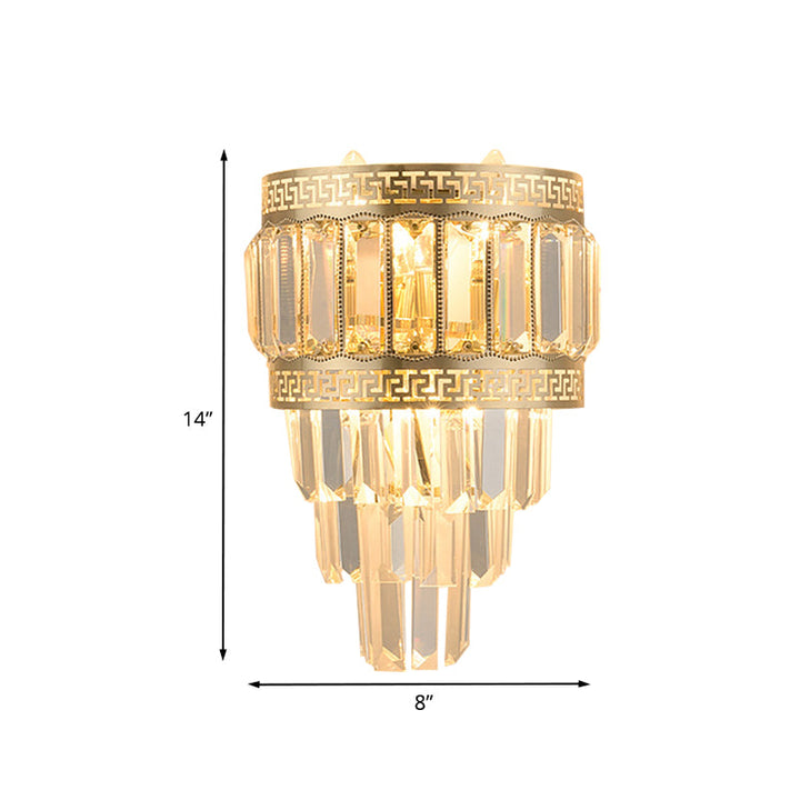 Lisslune | Crystal Stair Wall Mount Lighting Contemporary 3-Head Bedroom Wall Light in Gold
