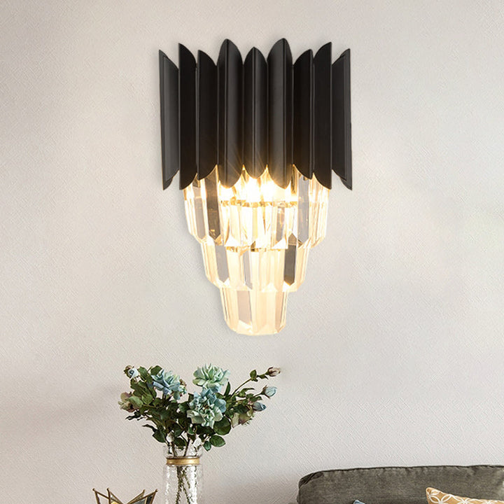 Lisslune | 2-Head Wall Light Minimalism Bedroom Wall Lighting with Layered Crystal Shade in Black