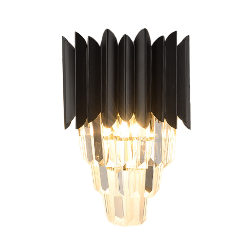 Lisslune | 2-Head Wall Light Minimalism Bedroom Wall Lighting with Layered Crystal Shade in Black