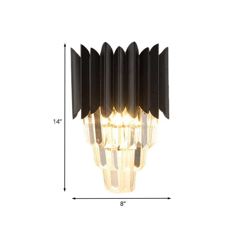 Lisslune | 2-Head Wall Light Minimalism Bedroom Wall Lighting with Layered Crystal Shade in Black