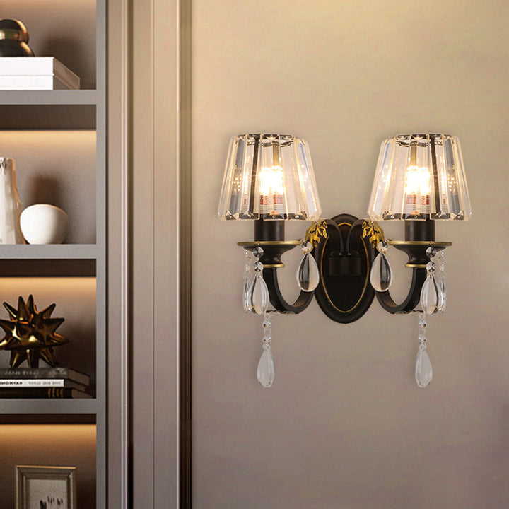 Lisslune | Conical Crystal Wall Light Sconces Modern 2 Lights Living Room Wall Light in Black and Gold