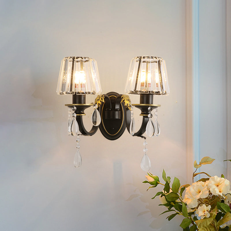 Lisslune | Conical Crystal Wall Light Sconces Modern 2 Lights Living Room Wall Light in Black and Gold