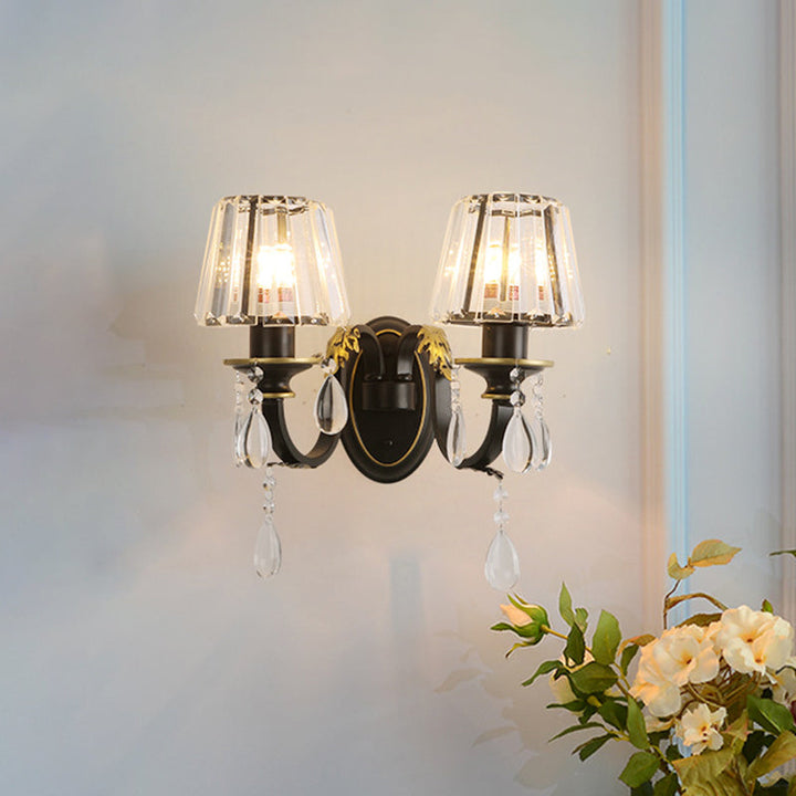 Lisslune | Conical Crystal Wall Light Sconces Modern 2 Lights Living Room Wall Light in Black and Gold