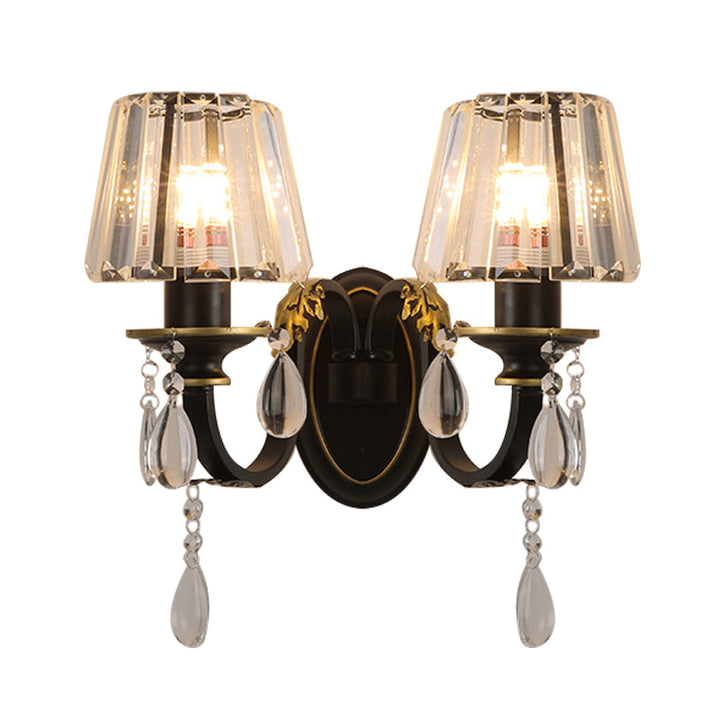 Lisslune | Conical Crystal Wall Light Sconces Modern 2 Lights Living Room Wall Light in Black and Gold