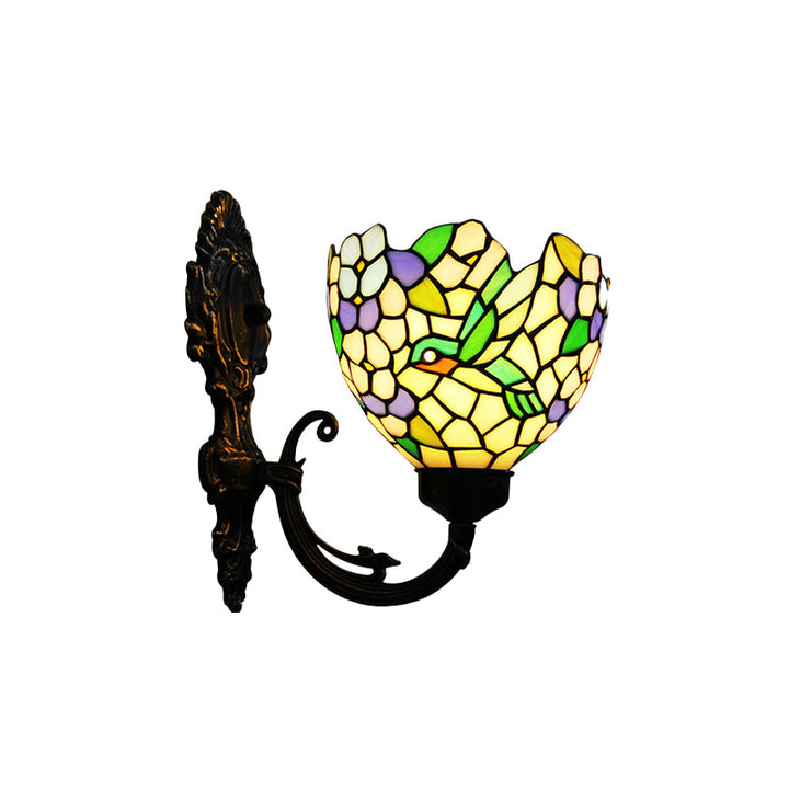 Lisslune | 1-Light Wall Sconce Baroque Flower Hand-Cut Glass Wall-Mounted Lighting in Bronze with Swirl Arm