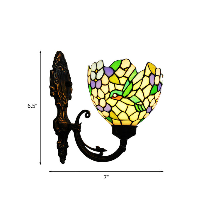 Lisslune | 1-Light Wall Sconce Baroque Flower Hand-Cut Glass Wall-Mounted Lighting in Bronze with Swirl Arm