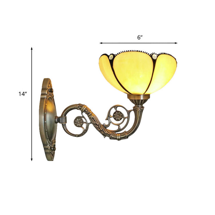 Lisslune | Bronze 1 Light Wall Sconce Baroque Beige Colored Glass Fluted Wall Lamp with Curved Arm