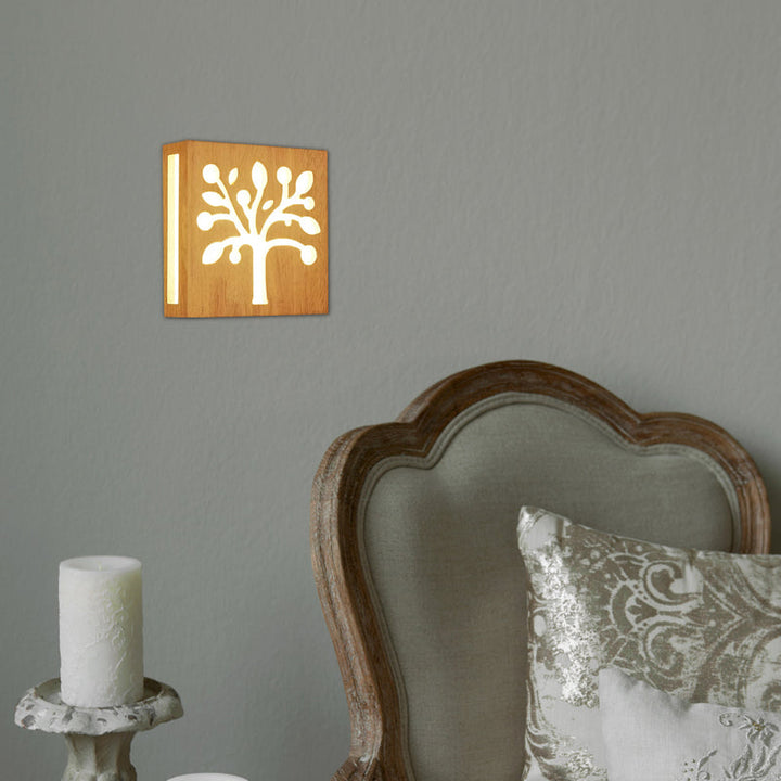 Skørter | Beige Square Wall Lamp with Tree Children's Wooden Wall Lamp with Warm Lighting for Children's Room