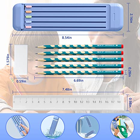 Lisslune | Multifunctional Pencil Case for Kids with 5pcs Pencils2B, Eraser and Ruler