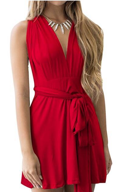 Ladies wrap dress with deep V-neckline and adjustable waist belt Lisslune
