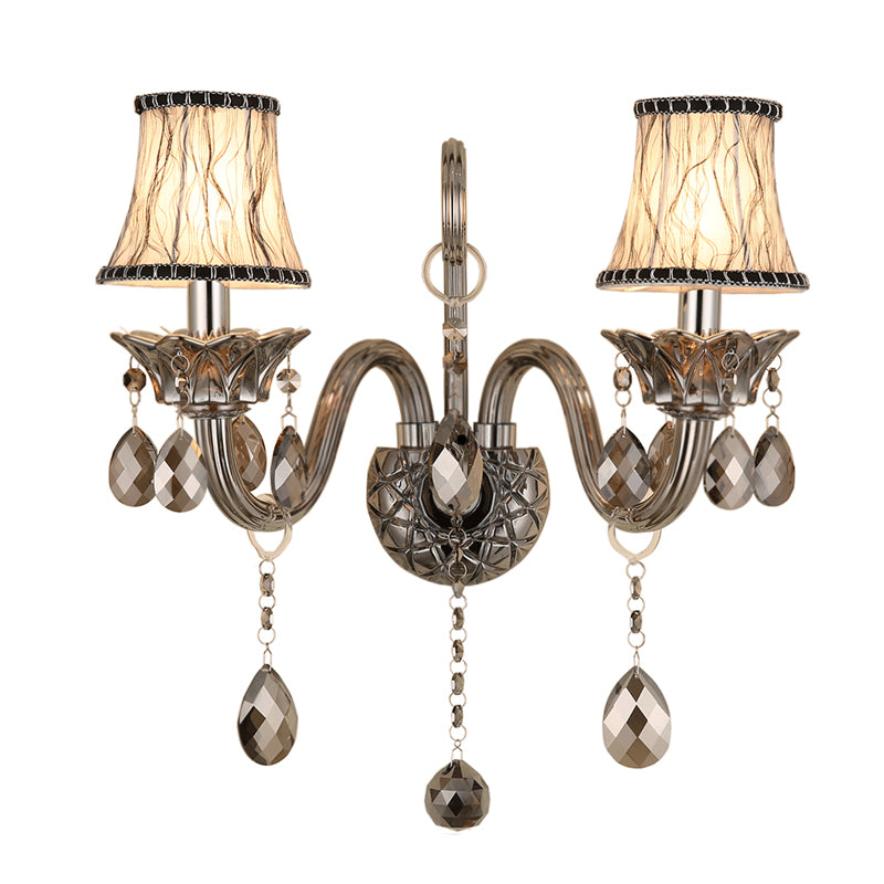 Skørter | Smoke gray crystal bell wall lamp retro 1/2-bulb living room wall lamp with fabric shade