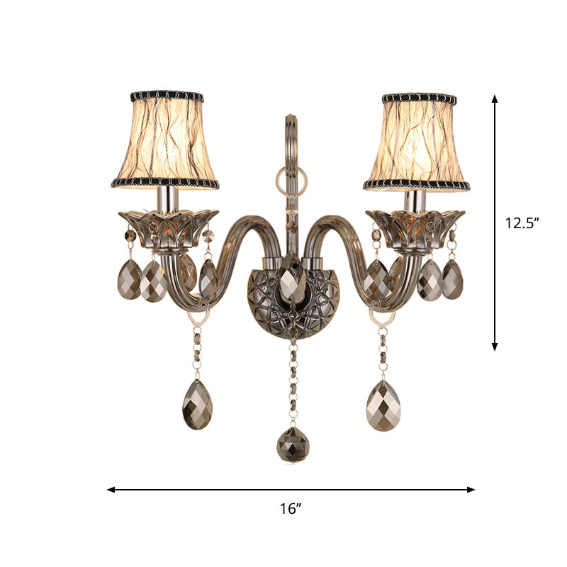 Skørter | Smoke gray crystal bell wall lamp retro 1/2-bulb living room wall lamp with fabric shade