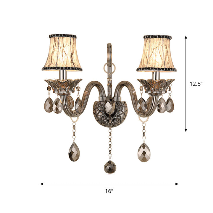 Skørter | Smoke gray crystal bell wall lamp retro 1/2-bulb living room wall lamp with fabric shade