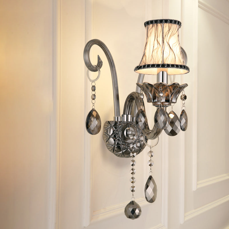 Skørter | Smoke gray crystal bell wall lamp retro 1/2-bulb living room wall lamp with fabric shade