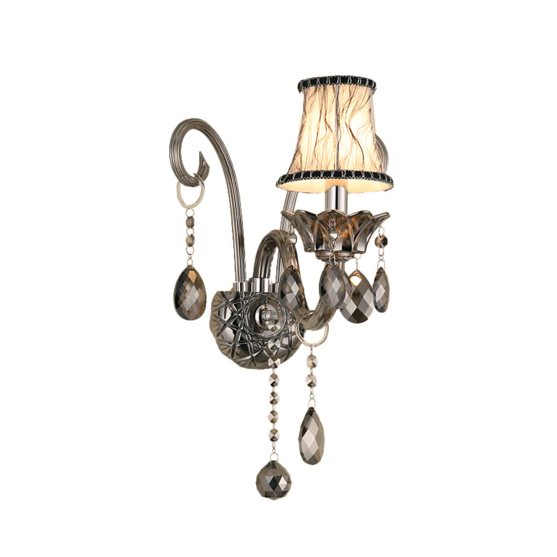 Skørter | Smoke gray crystal bell wall lamp retro 1/2-bulb living room wall lamp with fabric shade