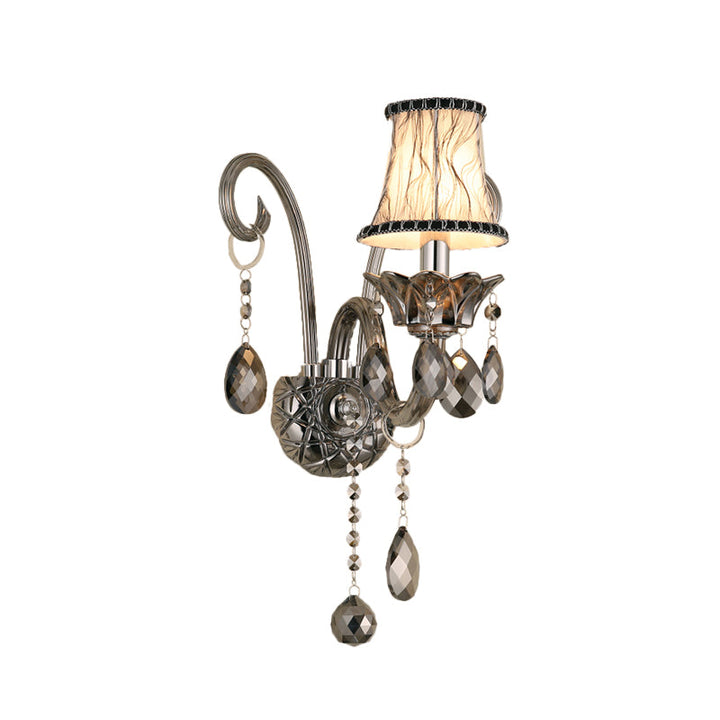 Skørter | Smoke gray crystal bell wall lamp retro 1/2-bulb living room wall lamp with fabric shade