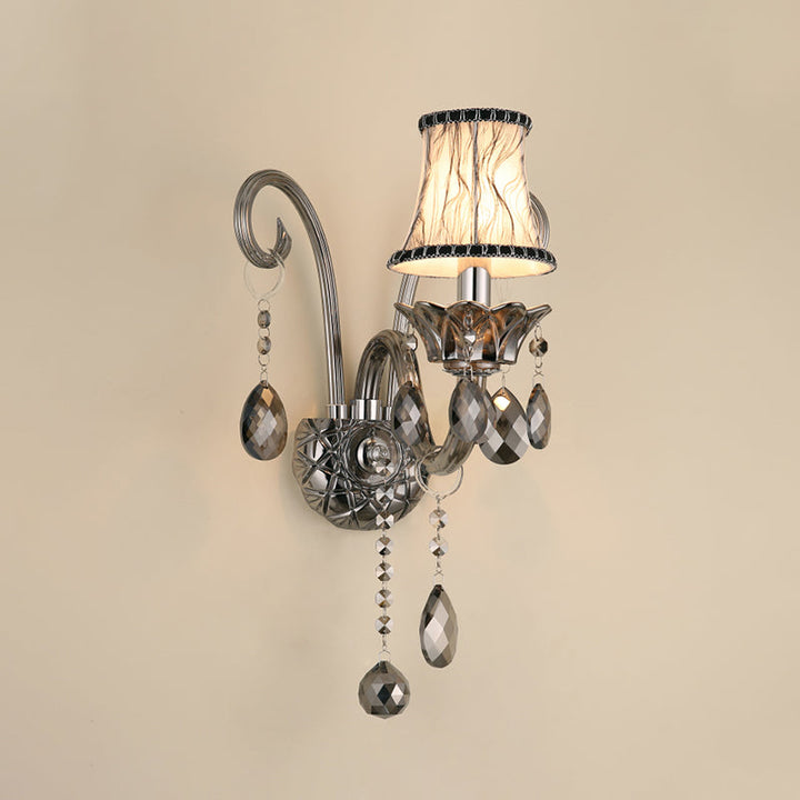 Skørter | Smoke gray crystal bell wall lamp retro 1/2-bulb living room wall lamp with fabric shade