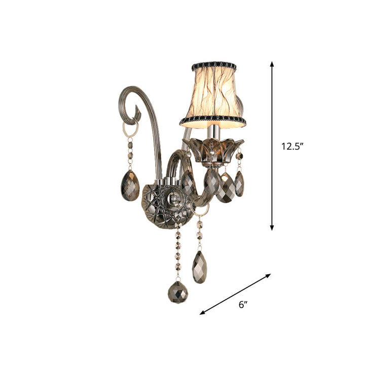 Skørter | Smoke gray crystal bell wall lamp retro 1/2-bulb living room wall lamp with fabric shade