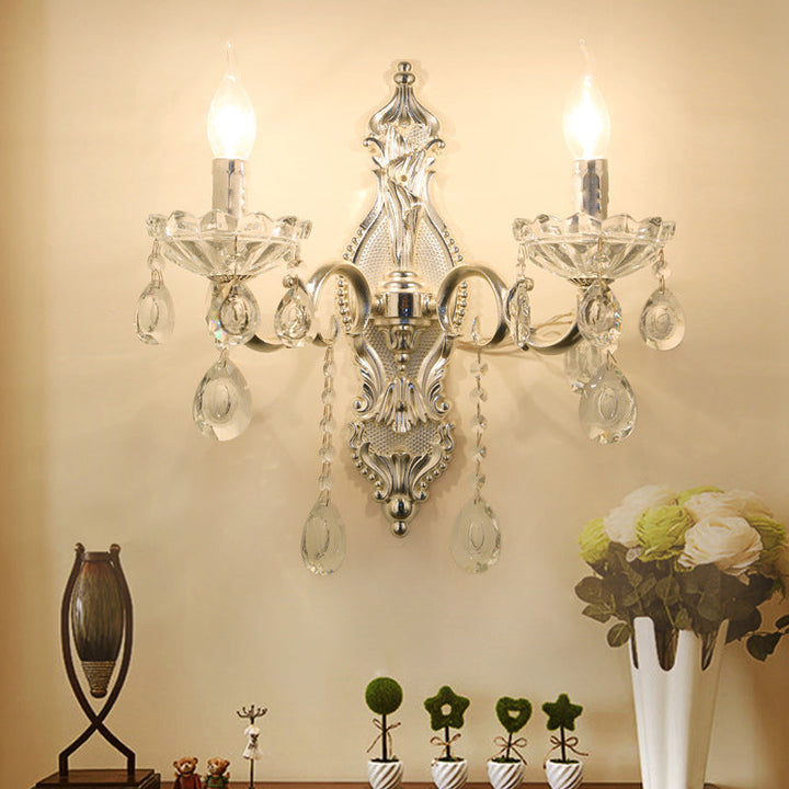 Skørter | Silver 2-Light Wall Light Traditional Faceted Crystal Candle Holder Wall-Mounted Light Fixture