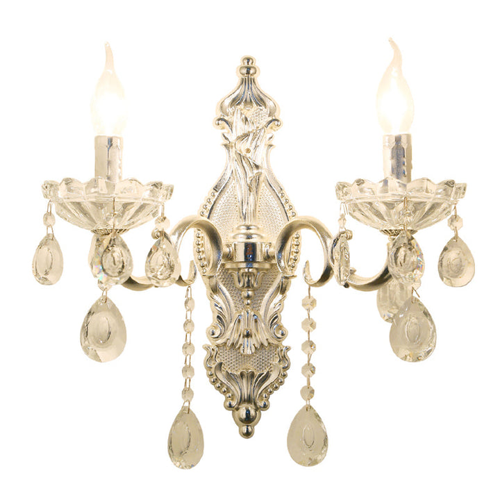 Skørter | Silver 2-Light Wall Light Traditional Faceted Crystal Candle Holder Wall-Mounted Light Fixture