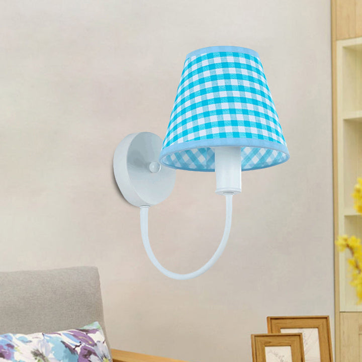 Skørter | Blue Cone Wall Lamp Modern 1-Light Fabric Wall-Mounted Lighting with Goose Neck Arm