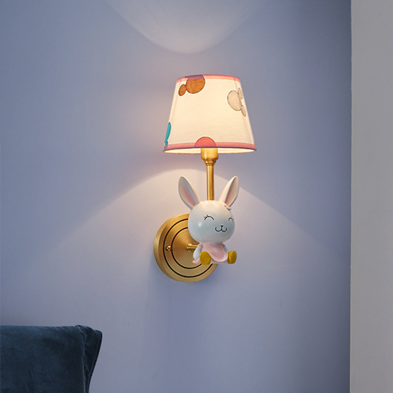 Skørter | Rabbit Hair Wall Lamp Cartoon 1 Lamp Golden Wall Lighting with Barrel Fabric Shade
