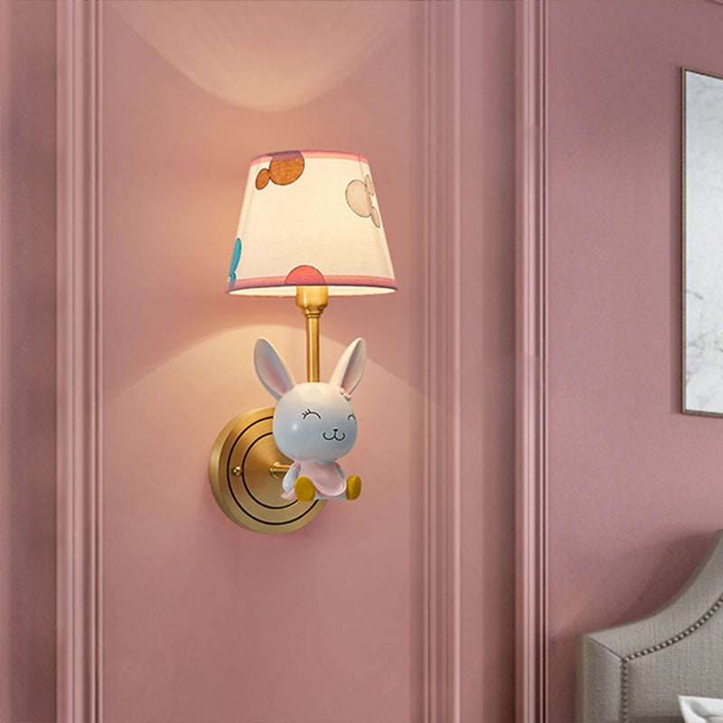 Skørter | Rabbit Hair Wall Lamp Cartoon 1 Lamp Golden Wall Lighting with Barrel Fabric Shade