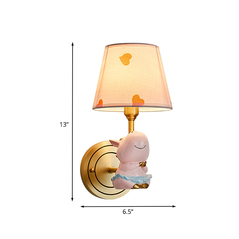 Skørter | Resin Horse Wall Lamp Cartoon 1-Head Gold Wall Lighting Fixture with Bucket Fabric Lampshade