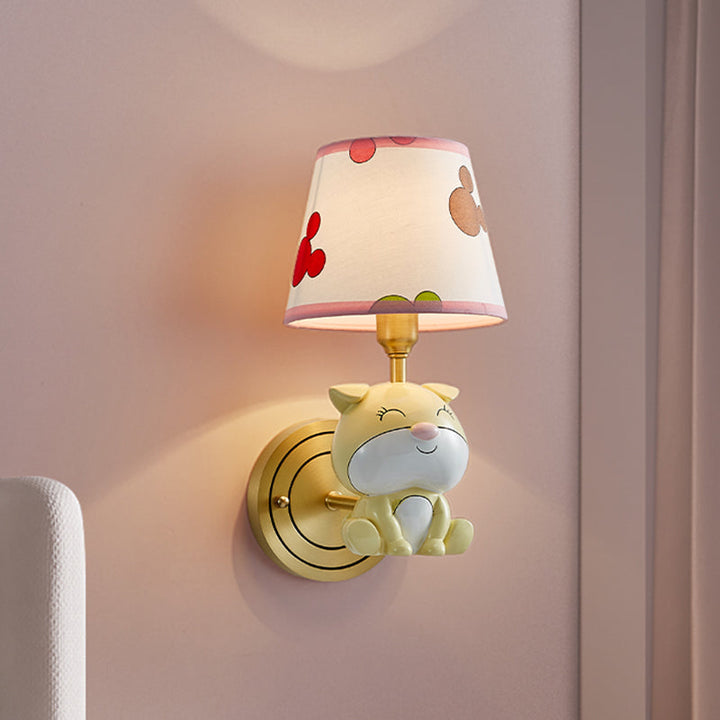 Skørter | Gold Dog Wall Lamp Sconces Cartoon 1-Light Resin Wall Lamp Fixture with Gradient Fabric Shade