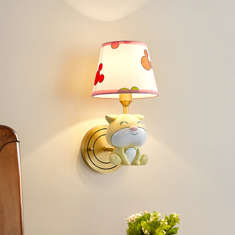 Skørter | Gold Dog Wall Lamp Sconces Cartoon 1-Light Resin Wall Lamp Fixture with Gradient Fabric Shade