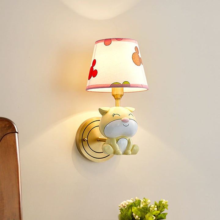 Skørter | Gold Dog Wall Lamp Sconces Cartoon 1-Light Resin Wall Lamp Fixture with Gradient Fabric Shade
