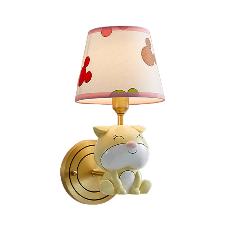 Skørter | Gold Dog Wall Lamp Sconces Cartoon 1-Light Resin Wall Lamp Fixture with Gradient Fabric Shade