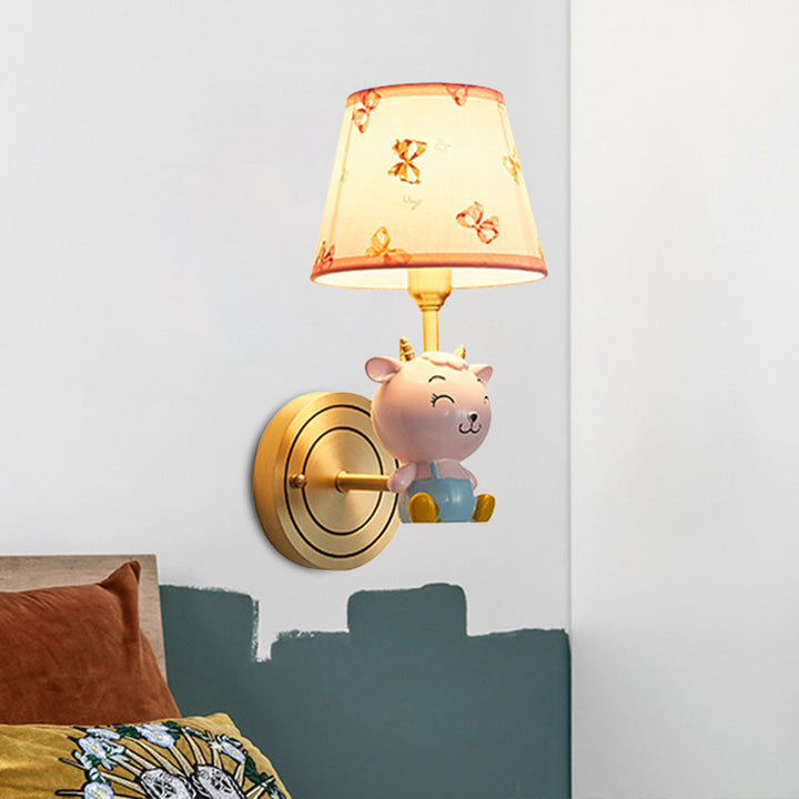Skørter | Gold Bucket Wall Lamp Light Cartoon 1 Head Fabric Wall Lamp with Resin Sheep Decoration