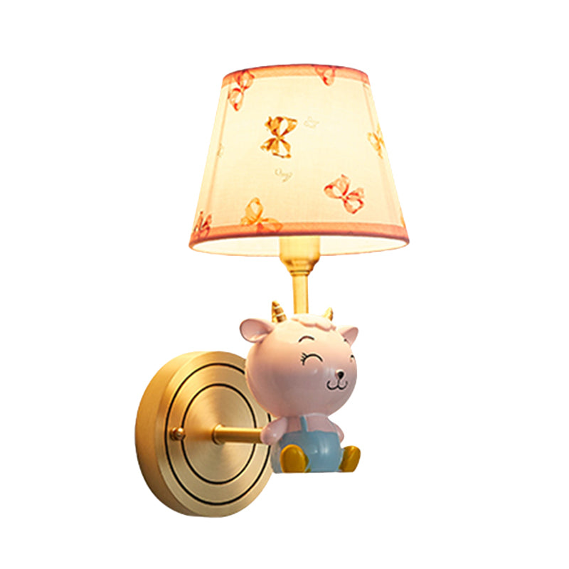 Skørter | Gold Bucket Wall Lamp Light Cartoon 1 Head Fabric Wall Lamp with Resin Sheep Decoration