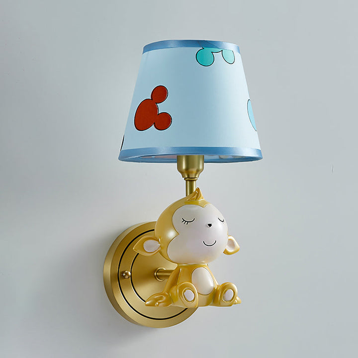 Skørter | Creative Monkey Resin Wall Lighting 1 Light Wall Lamp Light Fixture in Gold with Fabric Shade