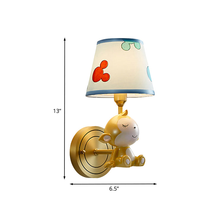 Skørter | Creative Monkey Resin Wall Lighting 1 Light Wall Lamp Light Fixture in Gold with Fabric Shade