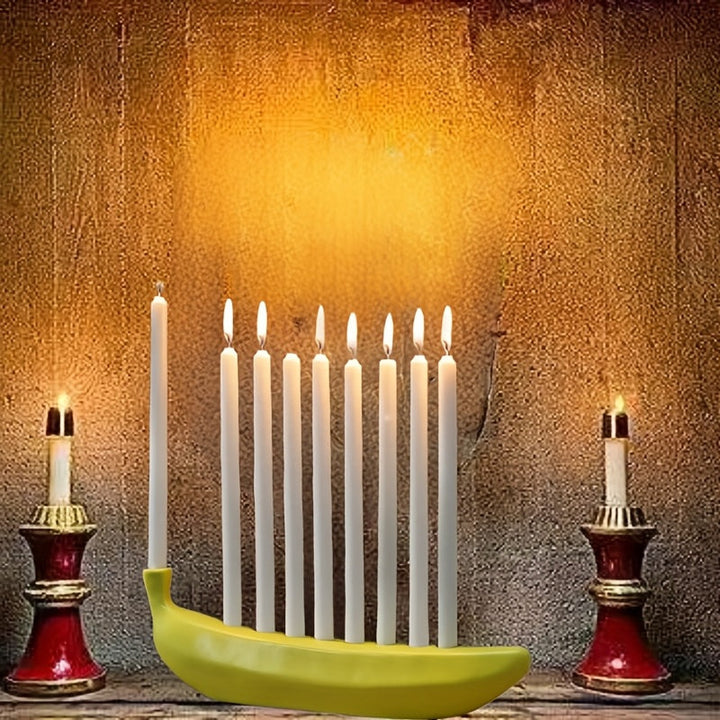 Skorter | Innovative Ceramic Banana Decorative Candlestick - Fun Candlestick for Hanukkah, Unique Banana Theme Candlestick for Enthusiasts, Parties, Home Lighting, Also Suitable for Christmas, Valentine's Day, Easter, Thanksgiving, Hanukkah Festival Gifts